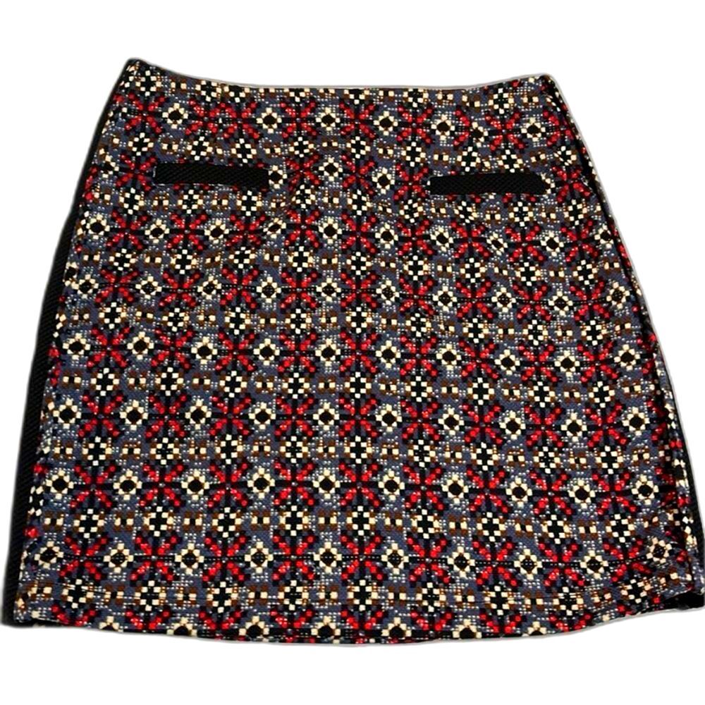 Jade Geometric Mini Skirt Red Gray Black A-Line Lined Size 4